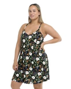 Inflorescence Ivy Plus Size Cover-Up Dress - Black -HYN Swimwear Shop 39522621X 1368Side