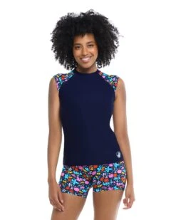 Vivid Field Exhale Cross-Over Rash Guard - Indigo