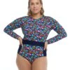 Vivid Field Plus Size Wave Paddle Suit - Indigo