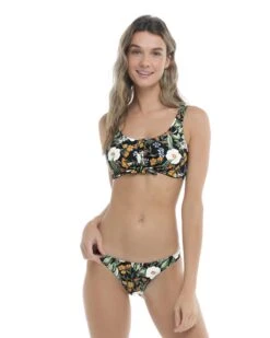 Inflorescence Kate Tie-Front Tank Swim Top - Black