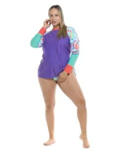 Posy Sleek Cross-Over Rash Guard Plus Size - Multi -HYN Swimwear Shop 39608741X 300FrontFullBody