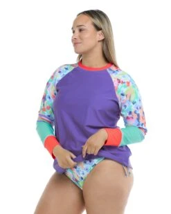 Posy Sleek Cross-Over Rash Guard Plus Size - Multi -HYN Swimwear Shop 39608741X 300Side