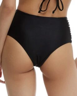 Smoothies Ginger High-Waisted Side Strap Bikini Bottom - Black -HYN Swimwear Shop SMOOTHIES Black Ginger Back