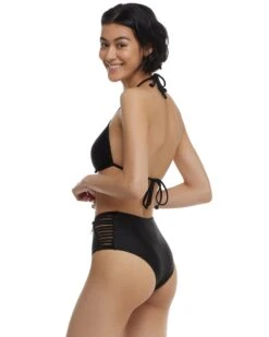Smoothies Ginger High-Waisted Side Strap Bikini Bottom - Black